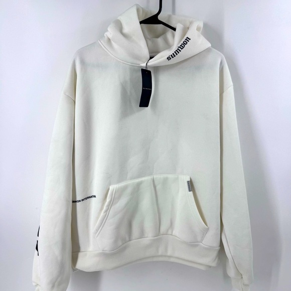 NWT Sumwon International Off- White Sweatshirt with Drawstring Hood - Picture 1 of 14